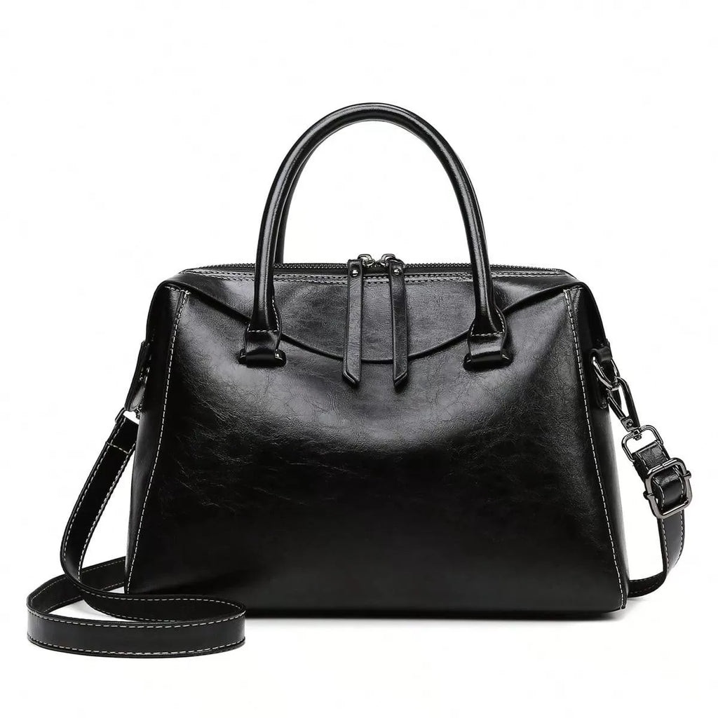 Vintage Brown Double Zip Leather Tote