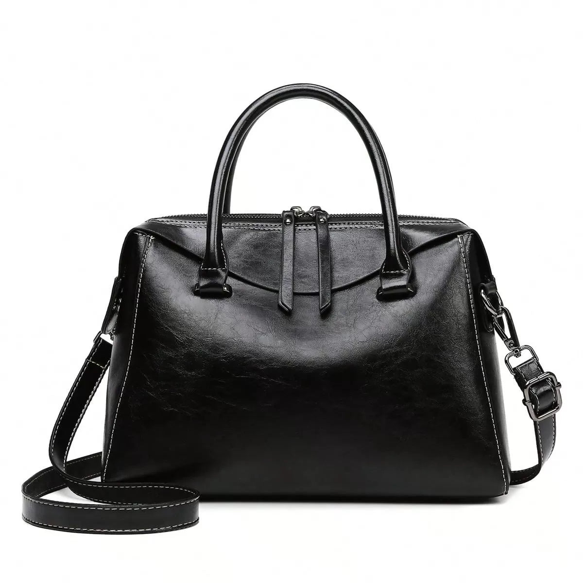 Vintage Brown Double Zip Leather Tote