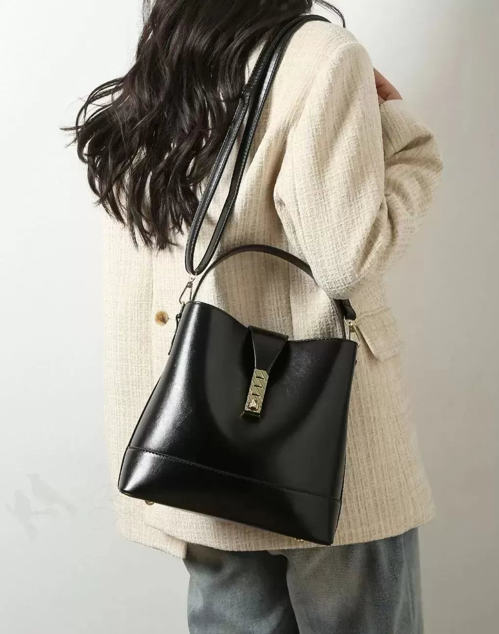 Sleek Snap Button Bucket Bag