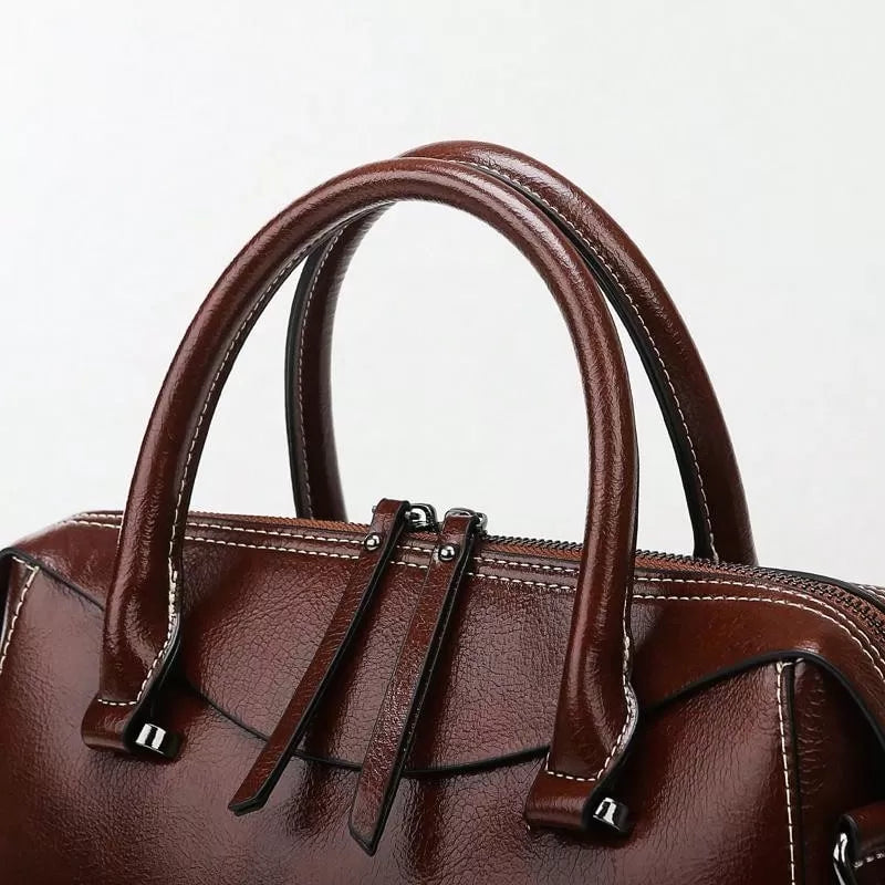 Vintage Brown Double Zip Leather Tote