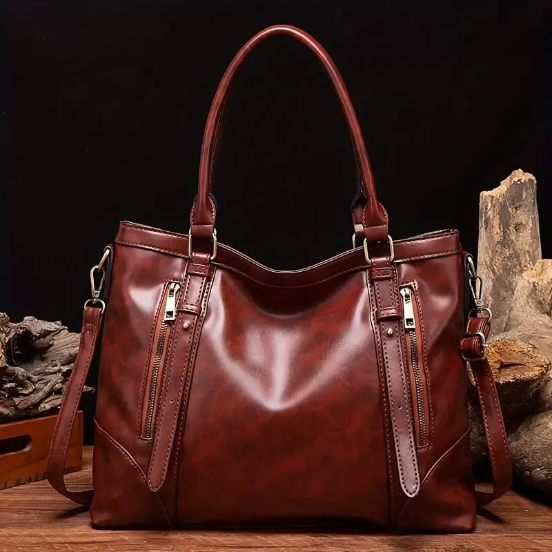 Vintage Leather Zip Tote Bag