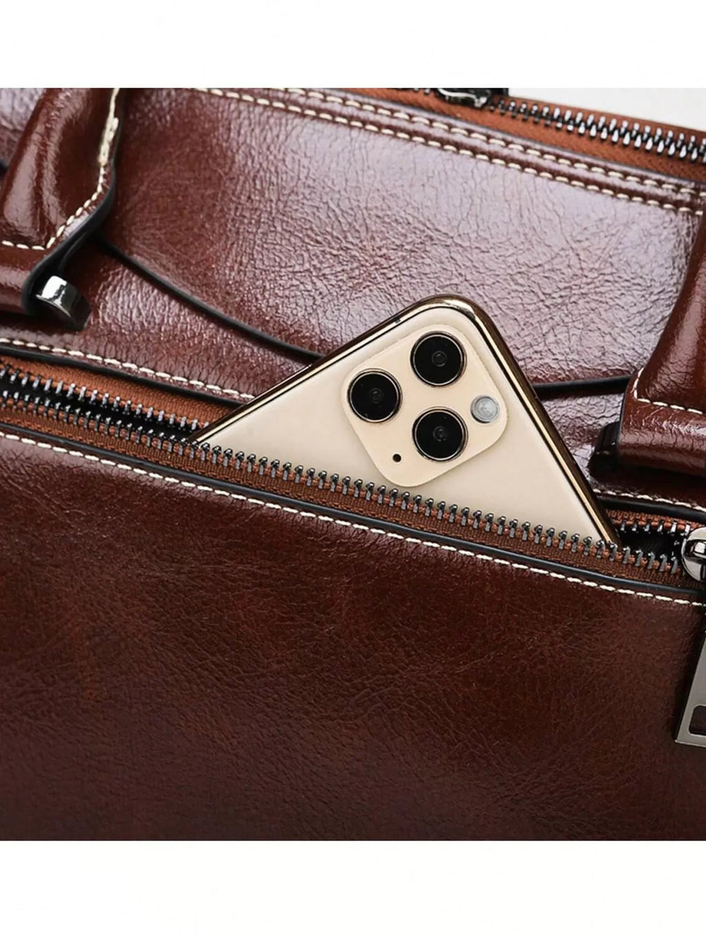 Vintage Brown Double Zip Leather Tote