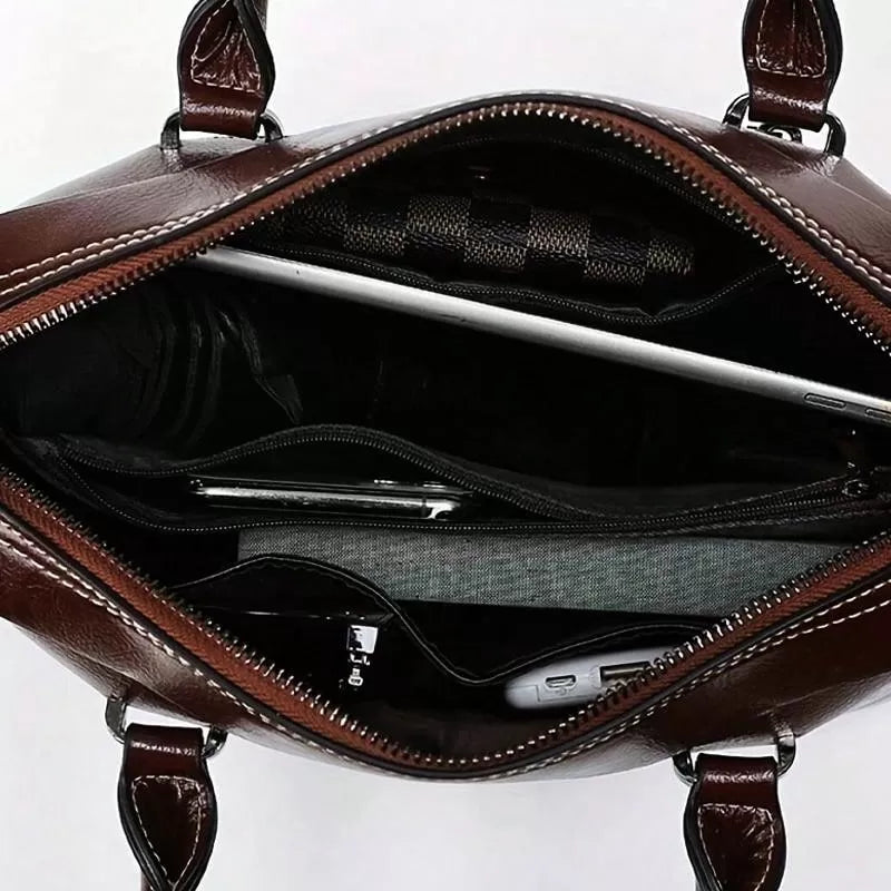 Vintage Brown Double Zip Leather Tote
