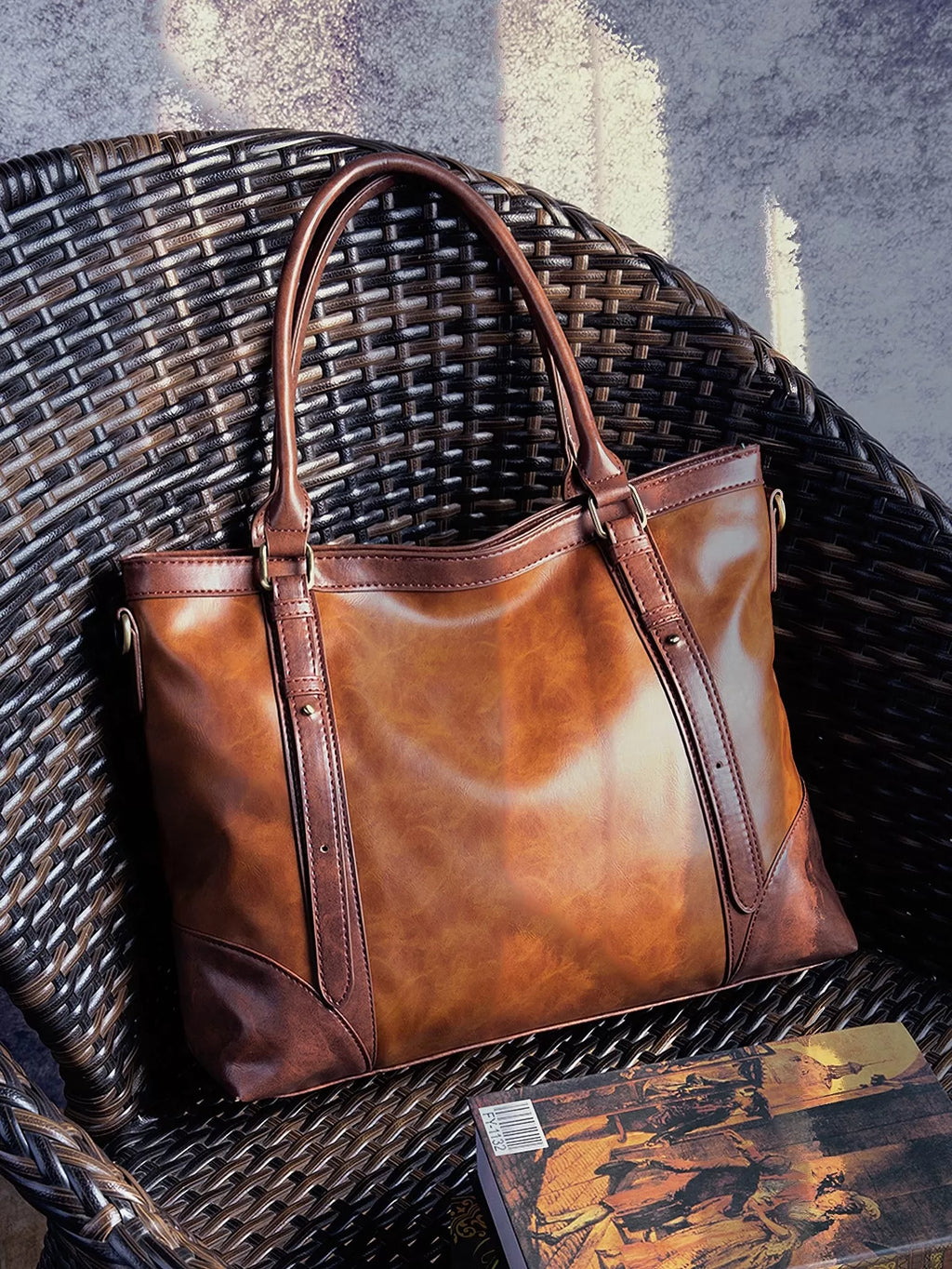 Vintage Leather Zip Tote Bag