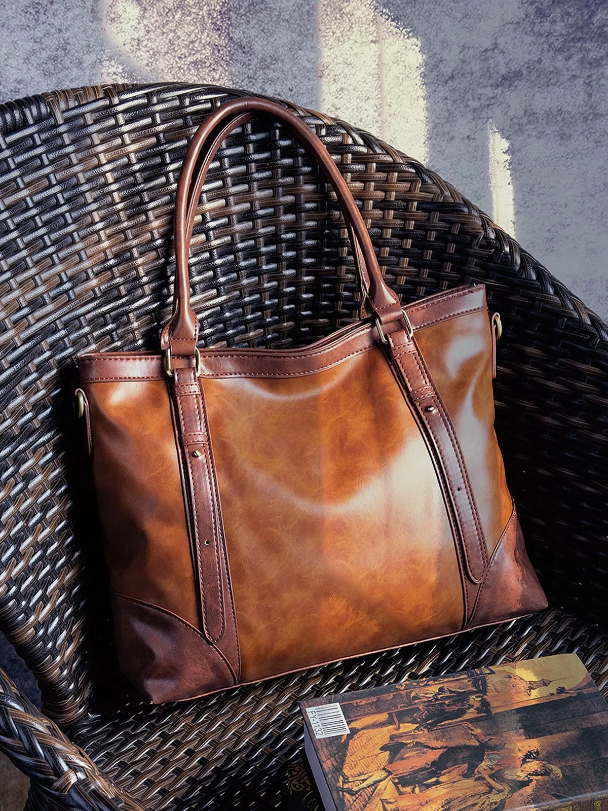 Vintage Leather Zip Tote Bag