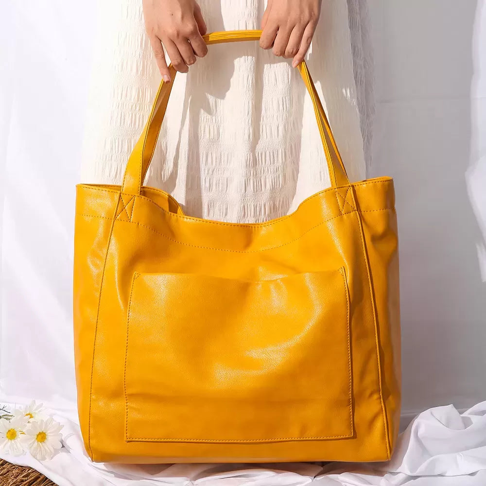 Leather large capacity tote bag