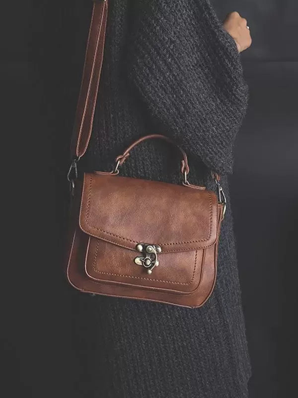 Vintage Unique Buckle Washed Leather Bag