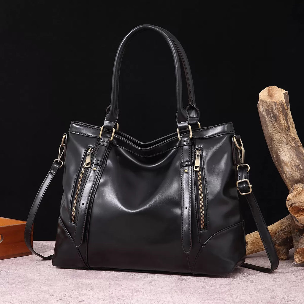 Vintage Leather Zip Tote Bag
