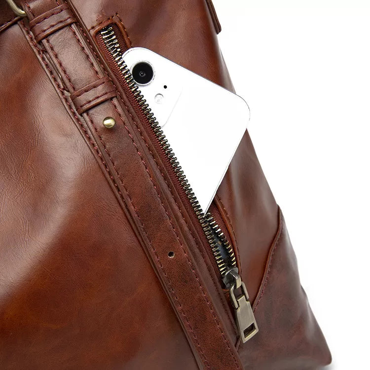 Vintage Leather Zip Tote Bag