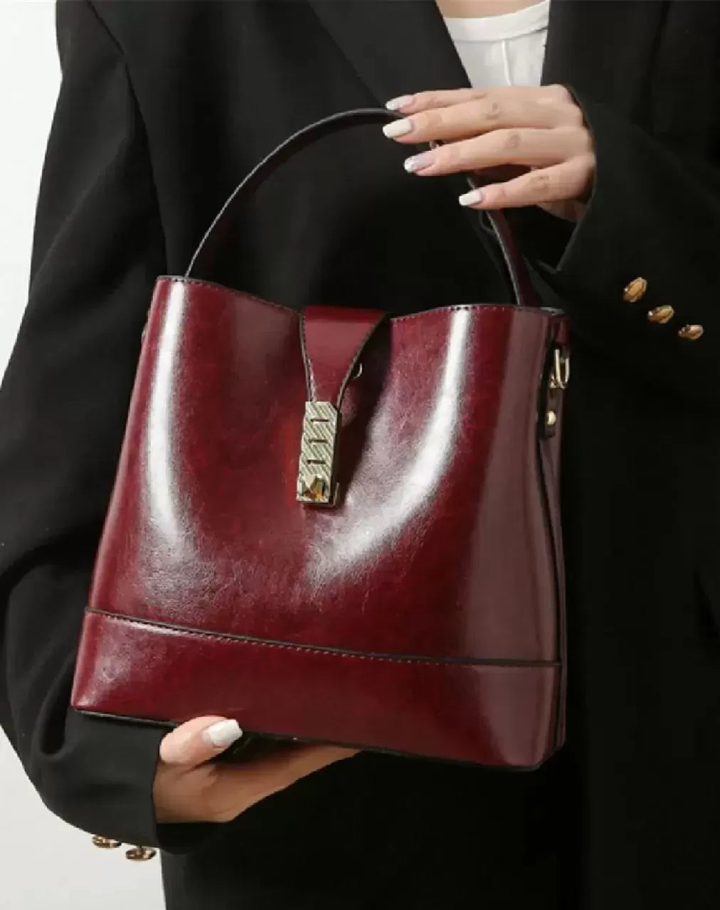 Sleek Snap Button Bucket Bag