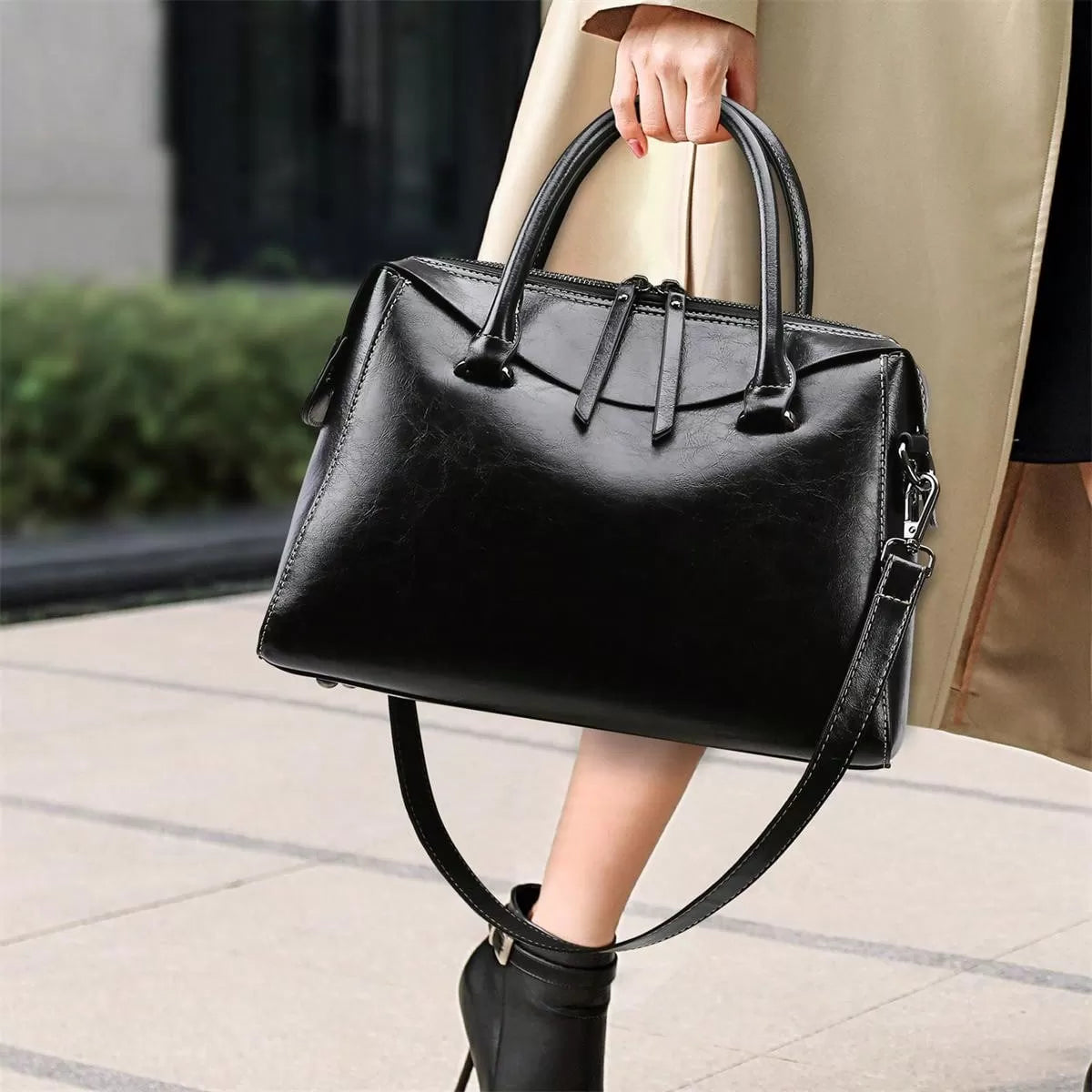 Vintage Brown Double Zip Leather Tote