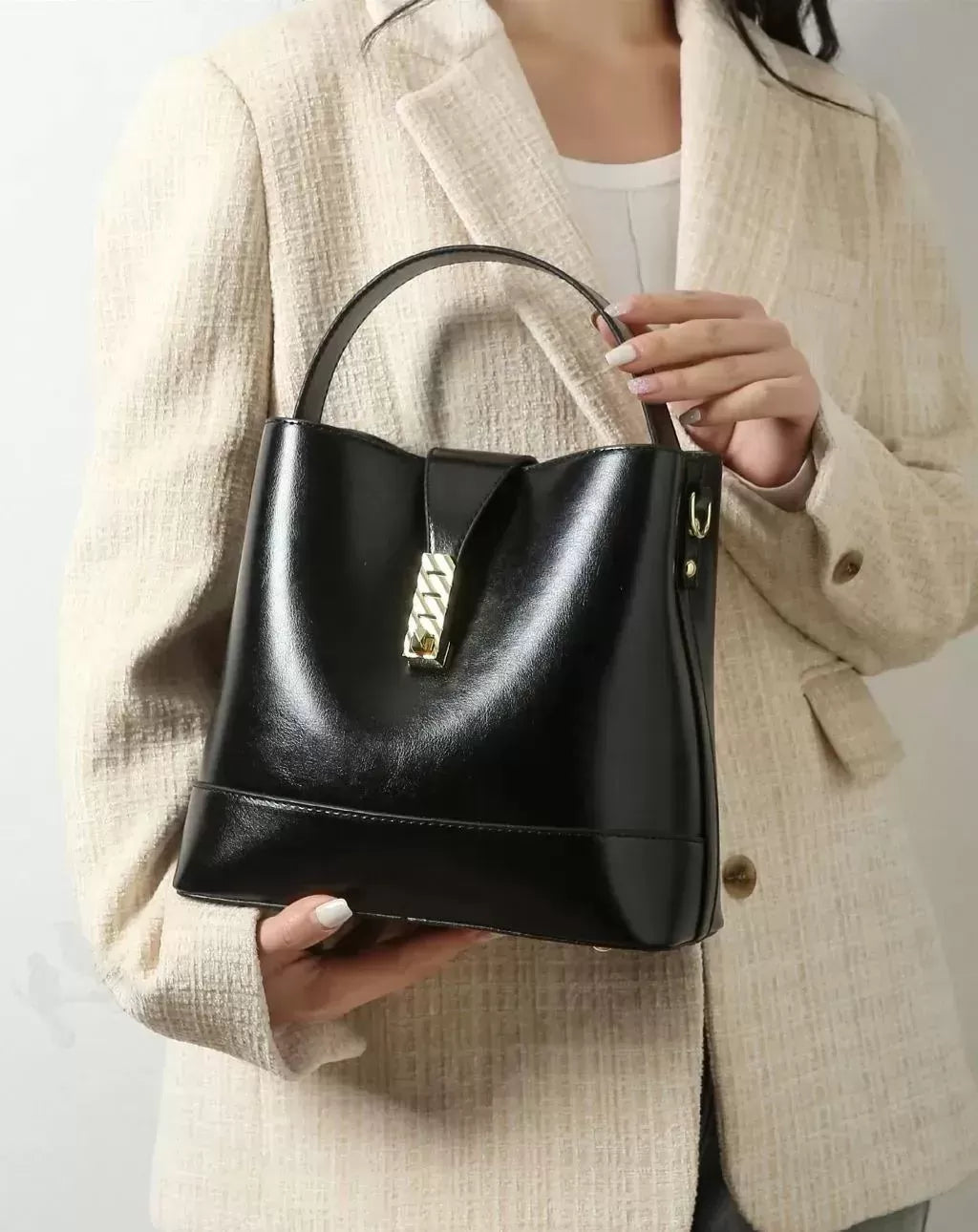 Sleek Snap Button Bucket Bag