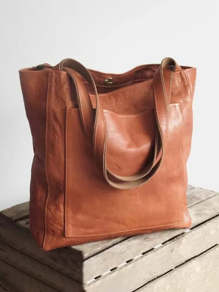 Leather large capacity tote bag