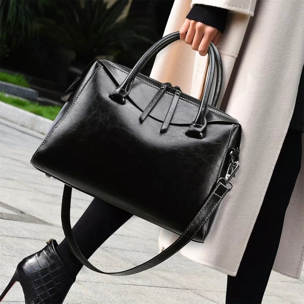 Vintage Brown Double Zip Leather Tote