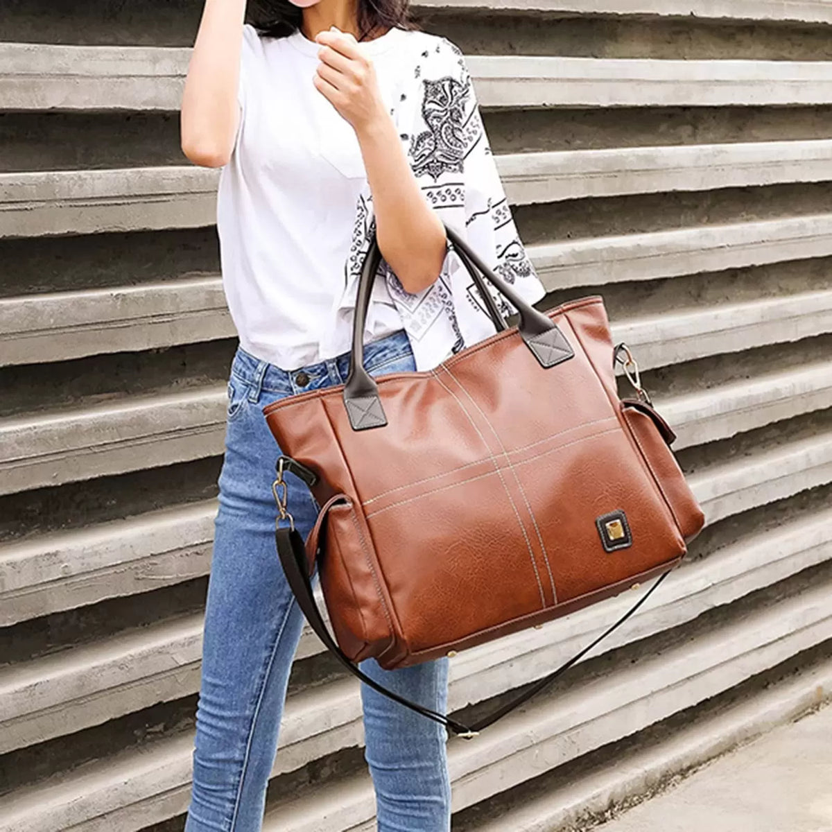 Vintage high-capacity tote bag