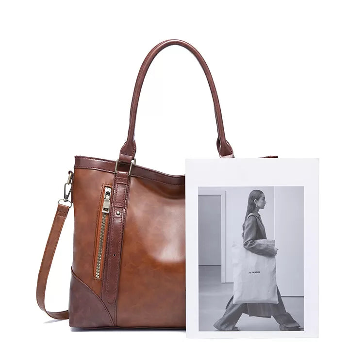 Vintage Leather Zip Tote Bag