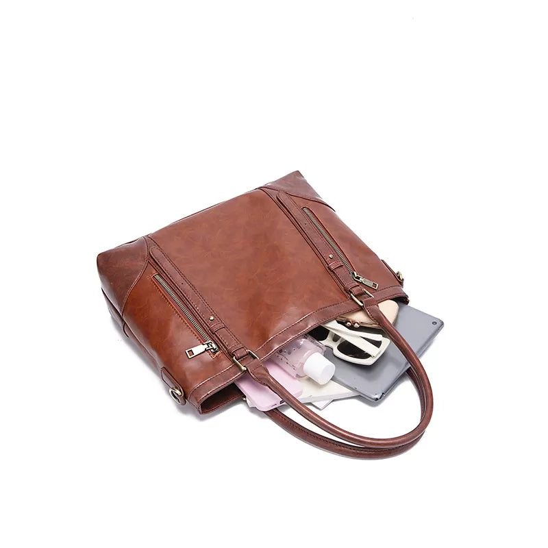 Vintage Leather Zip Tote Bag