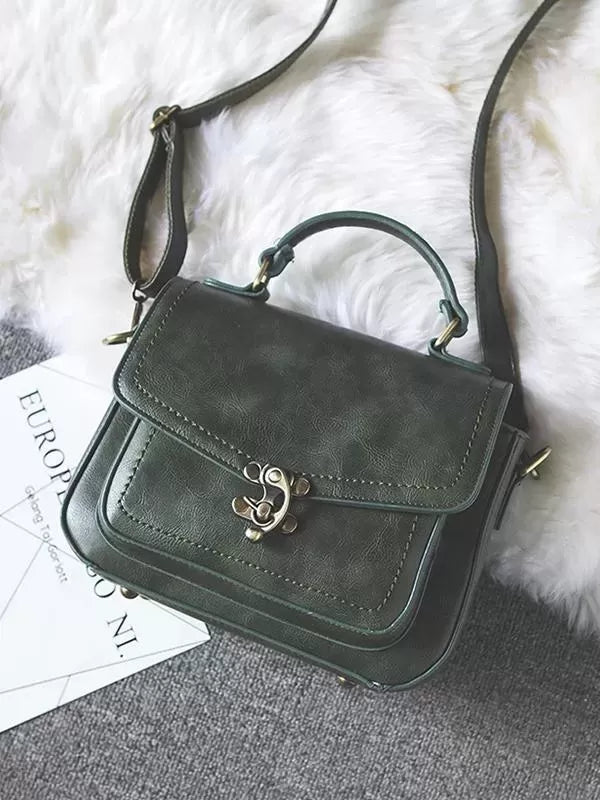 Vintage Unique Buckle Washed Leather Bag