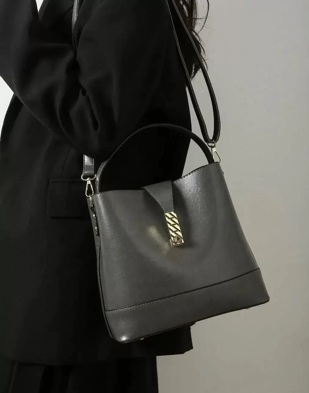 Sleek Snap Button Bucket Bag