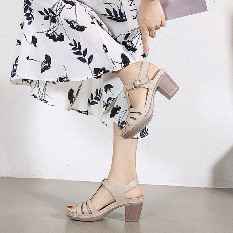 🔥Last Day Promotion 69% OFF - Women's Ankle Strap Leather High Heel Sandals