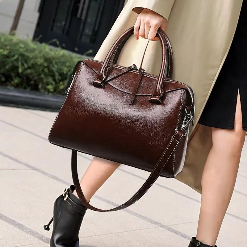 Vintage Brown Double Zip Leather Tote