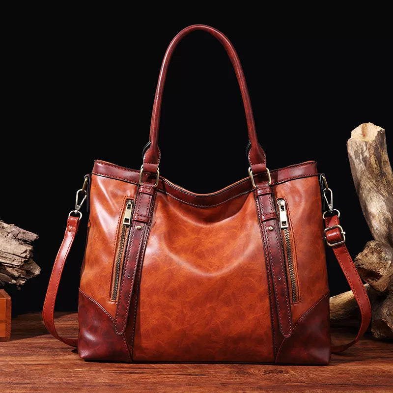 Vintage Leather Zip Tote Bag