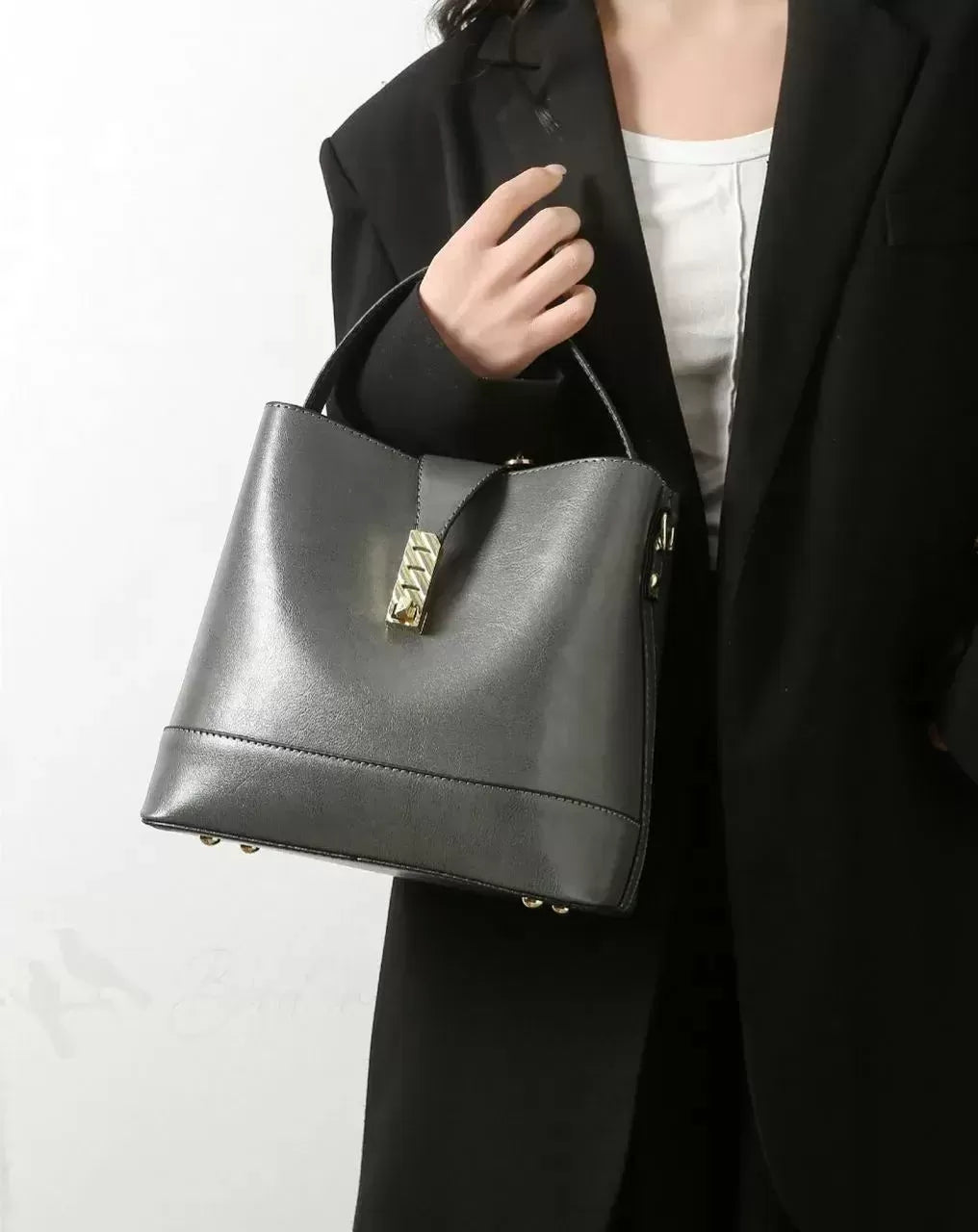 Sleek Snap Button Bucket Bag