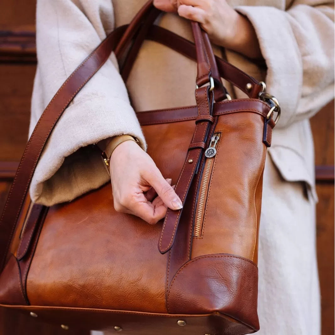Vintage Leather Zip Tote Bag