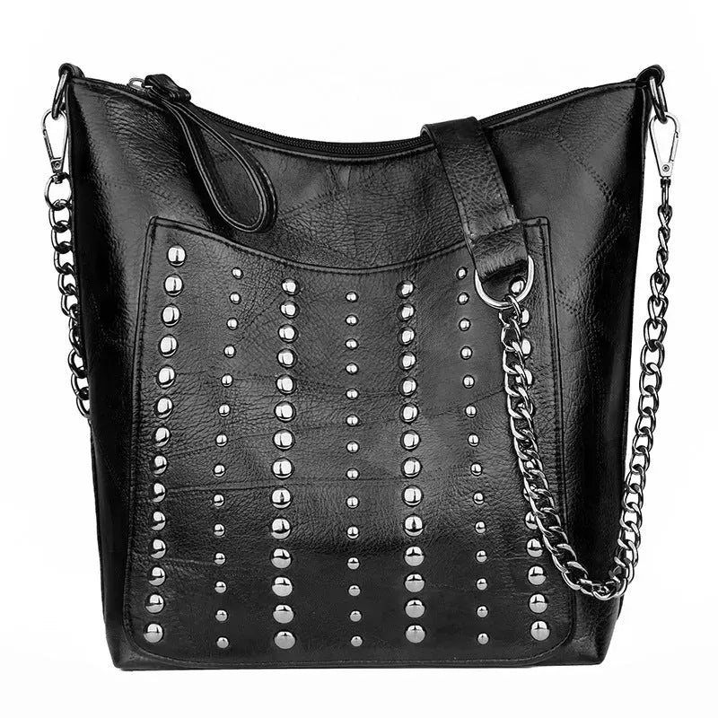 Soft leather studded large capacity crossbody bag