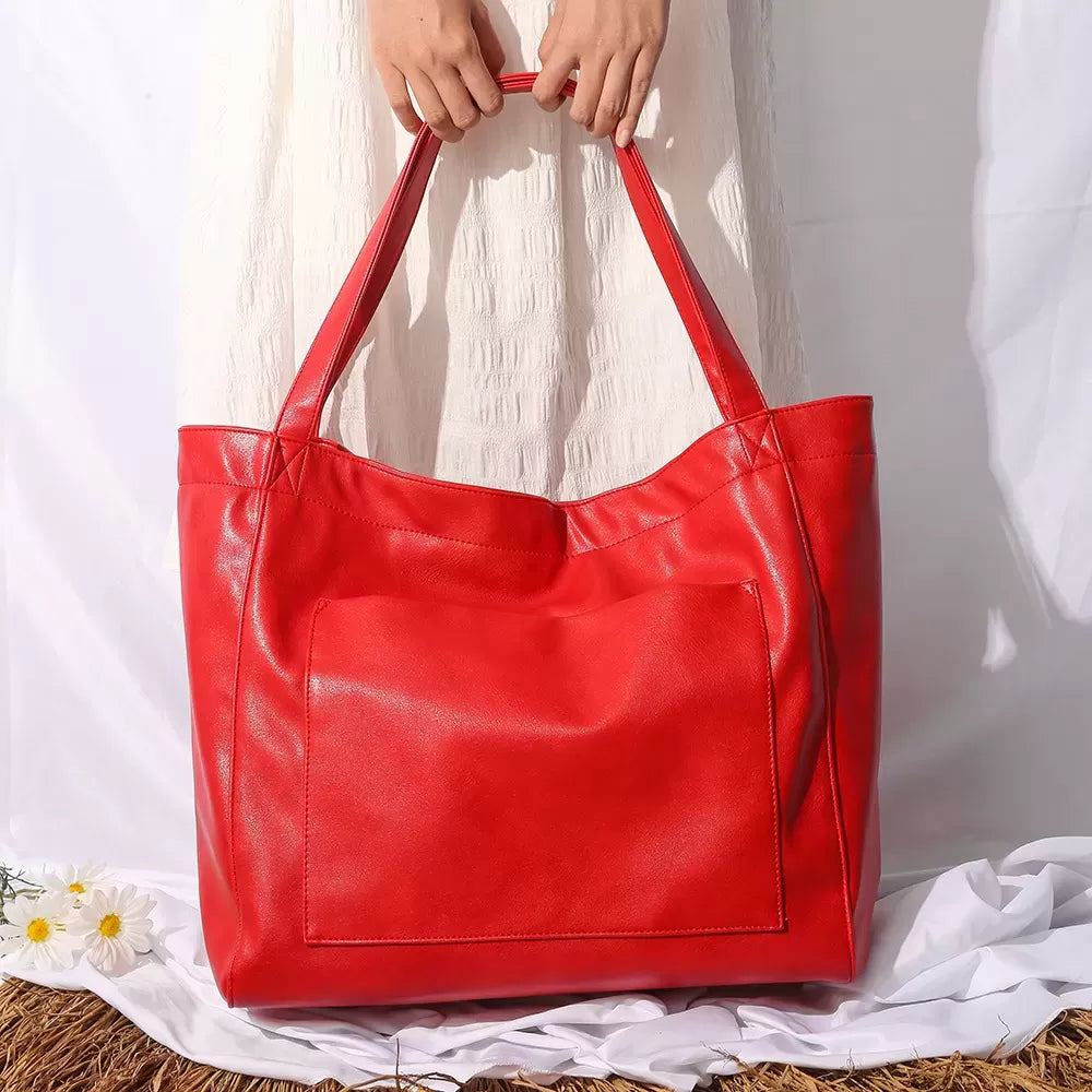 Leather large capacity tote bag