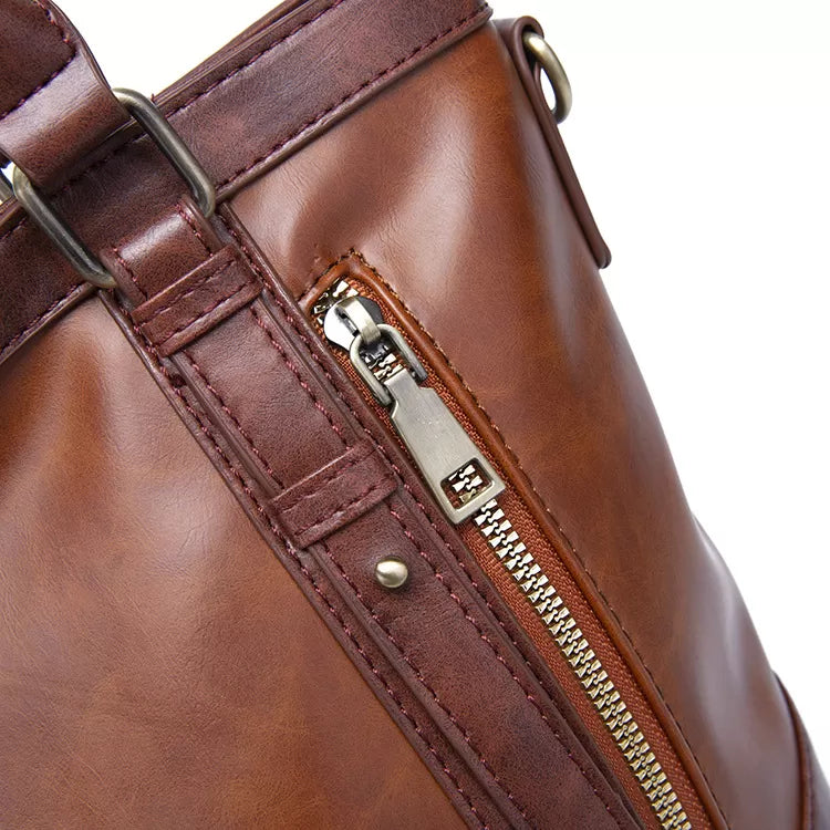 Vintage Leather Zip Tote Bag