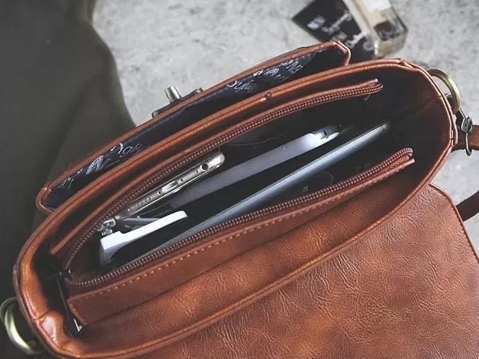 Vintage Unique Buckle Washed Leather Bag