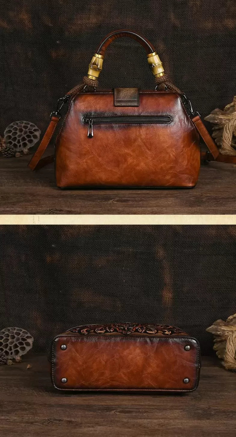 Women Vintage Leather Handmade Carved Bag