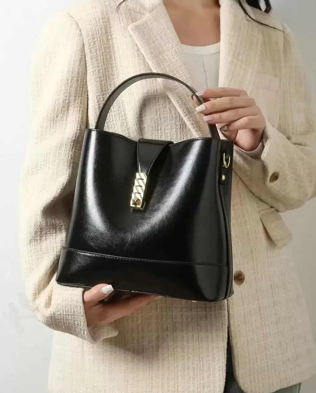 Sleek Snap Button Bucket Bag