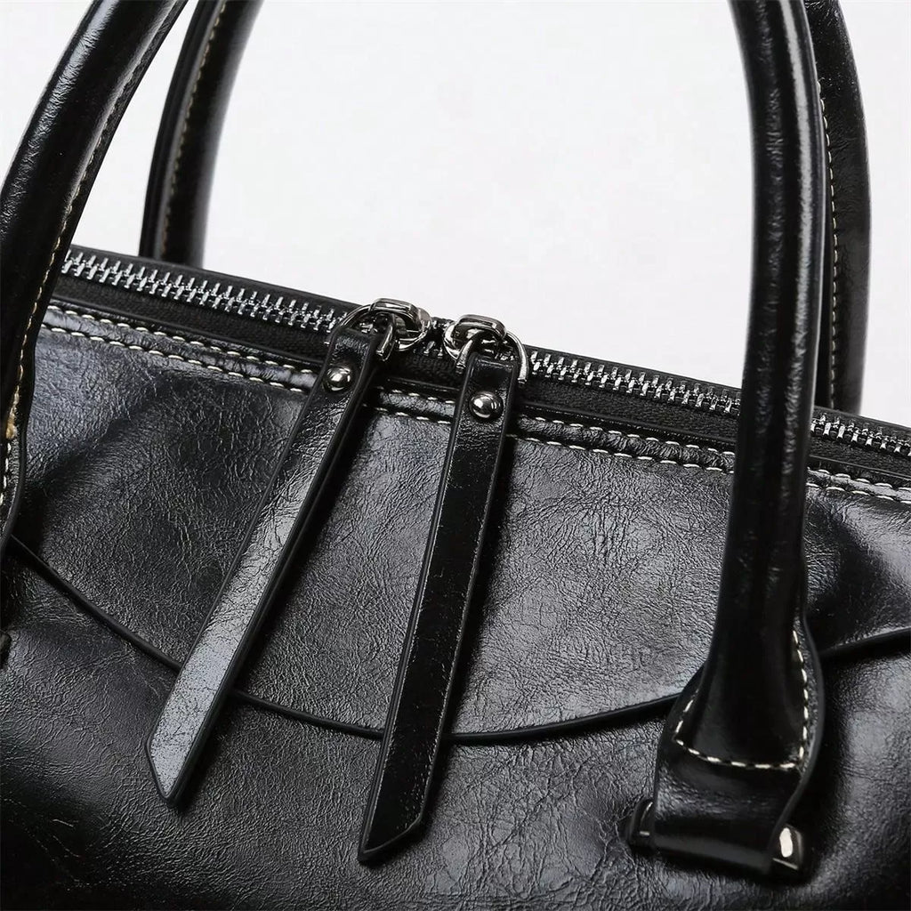 Vintage Brown Double Zip Leather Tote