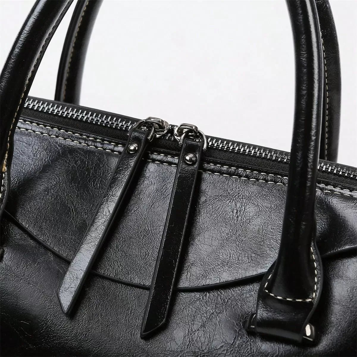 Vintage Brown Double Zip Leather Tote