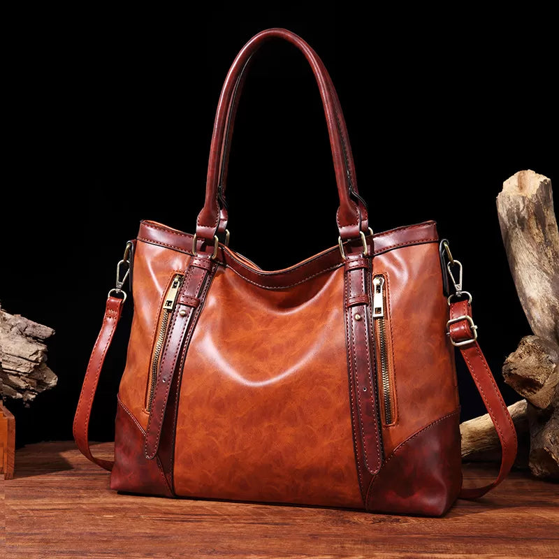 Vintage Leather Zip Tote Bag