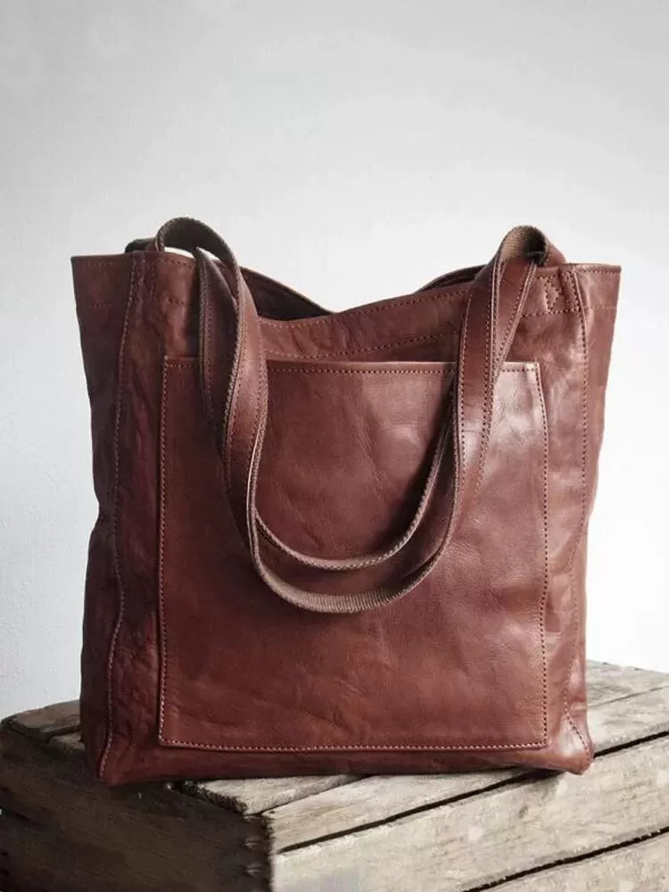 Leather large capacity tote bag