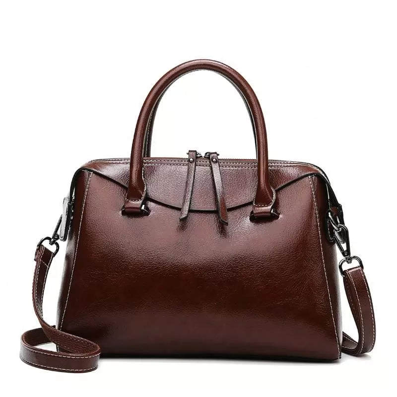 Vintage Brown Double Zip Leather Tote