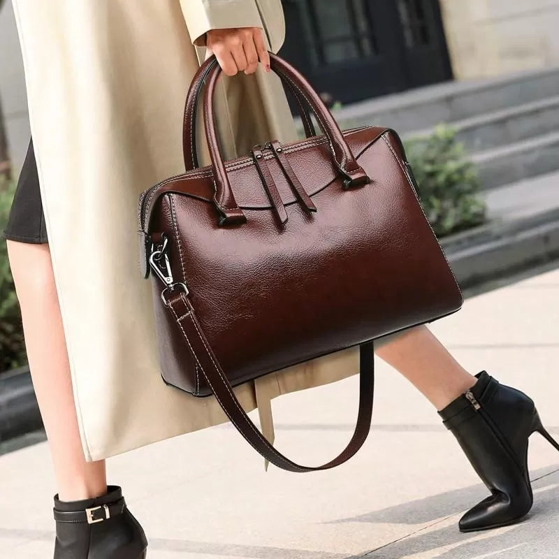 Vintage Brown Double Zip Leather Tote