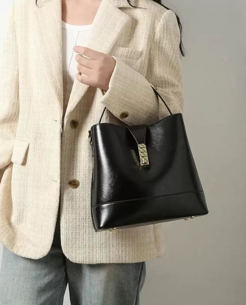 Sleek Snap Button Bucket Bag