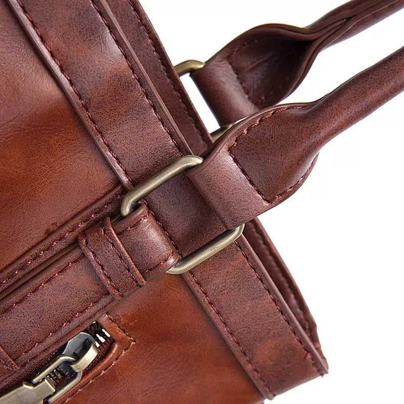 Vintage Leather Zip Tote Bag