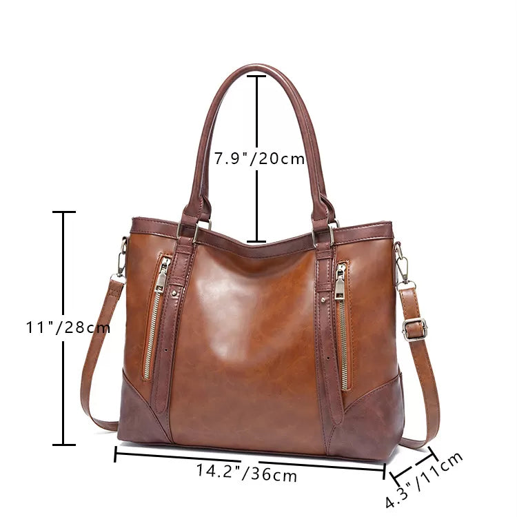 Vintage Leather Zip Tote Bag