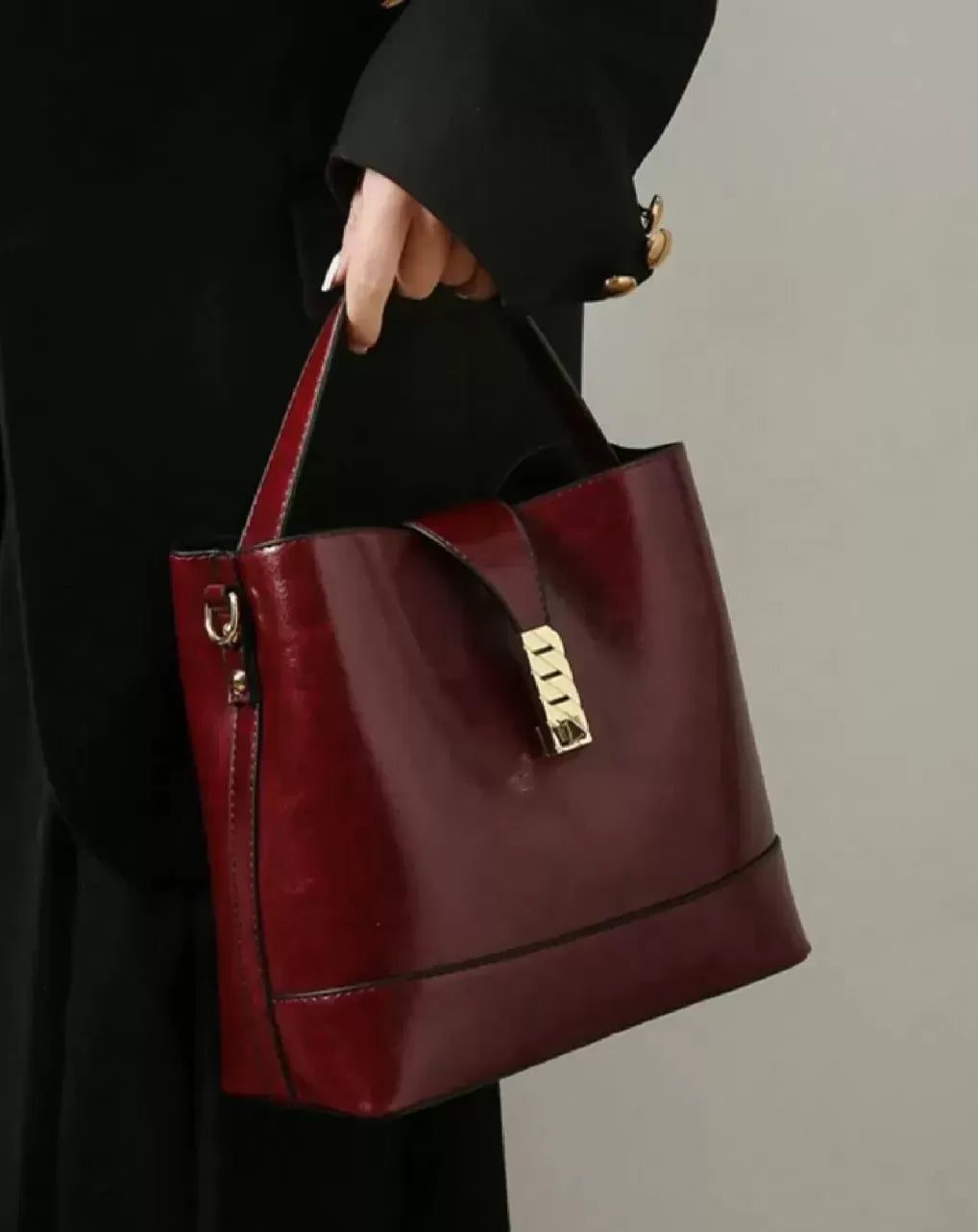 Sleek Snap Button Bucket Bag