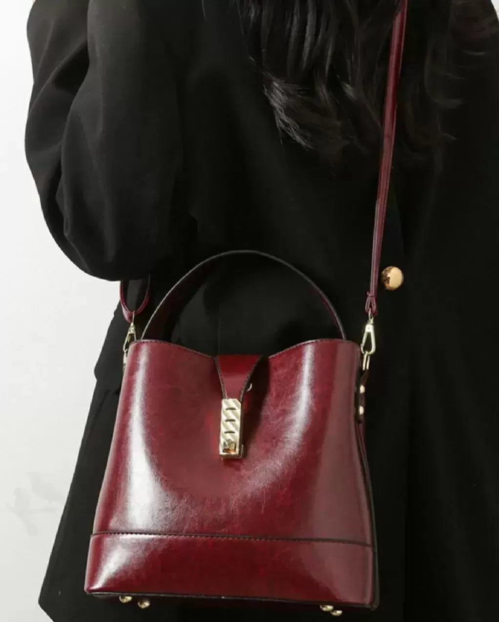 Sleek Snap Button Bucket Bag